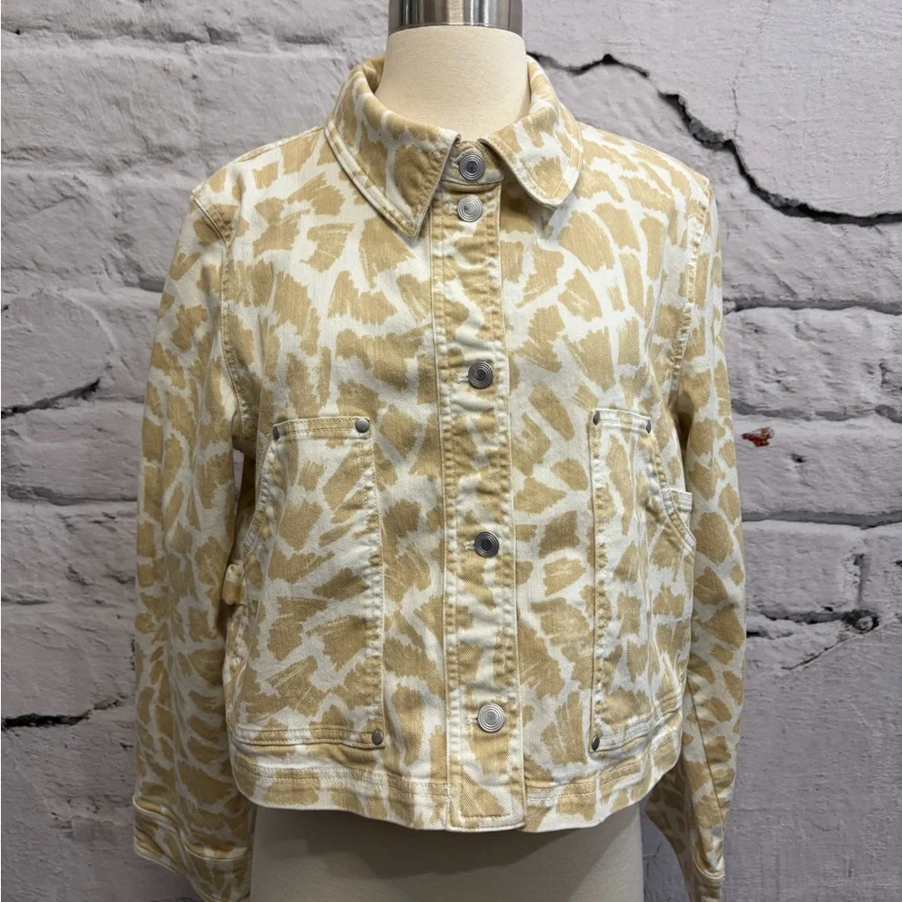 Anthropologie Maeve Animal Print Gardner Denim Cropped Jacket‎ Beige Neutral - Picture 4 of 10